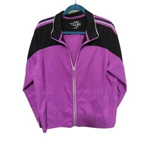 Made for Life Jacket Full Zip Windbreaker Track Purple Black Womans XL